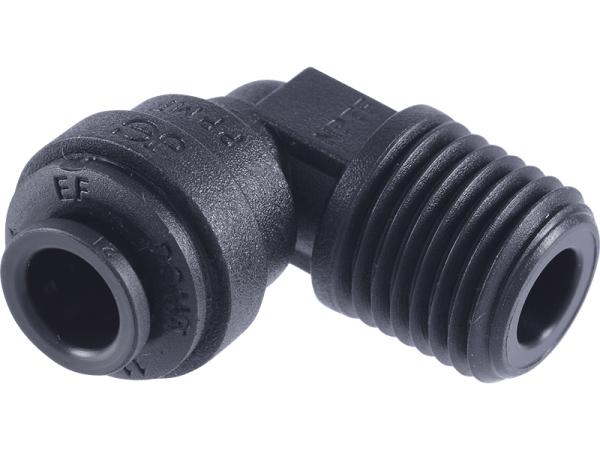 John Guest Reverse Osmosis RO Fitting - PP480821E Black Fixed Elbow 1/4 Inch x 1/8 Inch (NPTF Thread)