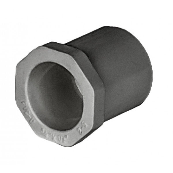PVC Reducer Bushing - Schedule 80 - Grey - Spigot x Socket - 3/4 Inch to 1/2 Inch