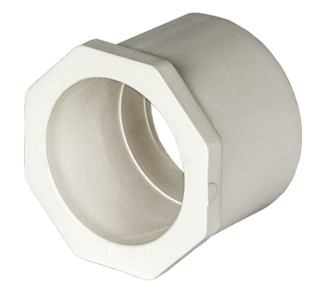 PVC Reducer Bushing - Schedule 40 - White - Spigot x Socket - 1 1/2 Inch to 1 1/4 Inch