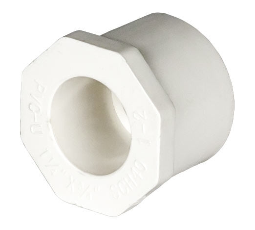 PVC Reducer Bushing - Schedule 40 - White - Spigot x Socket - 1-1/4 Inch to 3/4 Inch