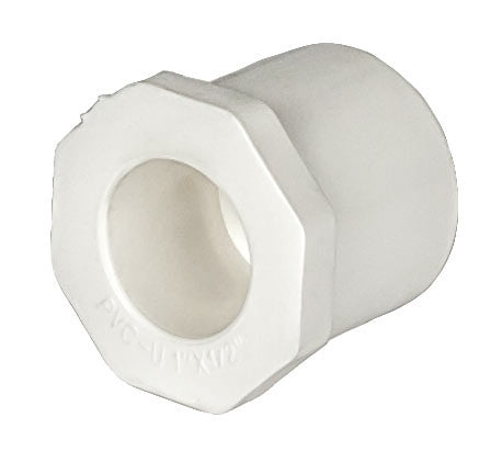 PVC Reducer Bushing - Schedule 40 - White - Spigot x Socket - 1 Inch to 1/2 Inch