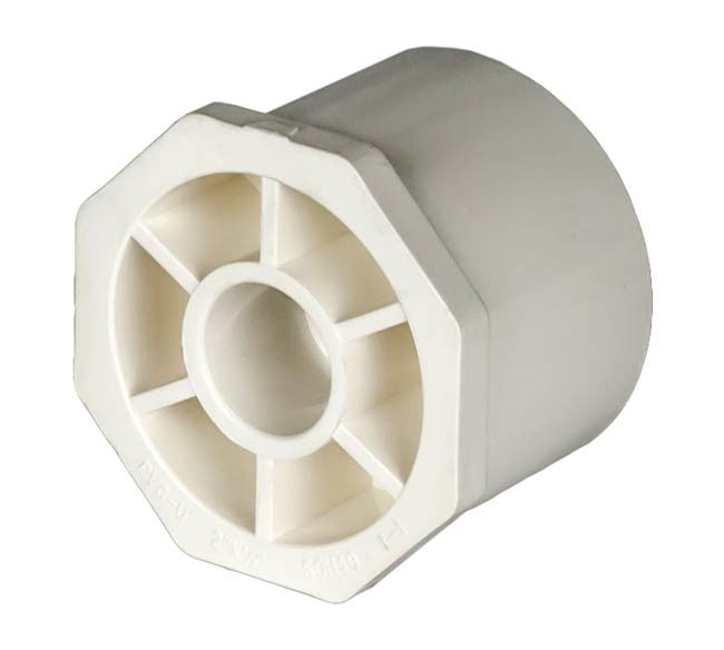 PVC Reducer Bushing - Schedule 40 - White - Spigot x Socket - 2 Inch to 1/2 Inch