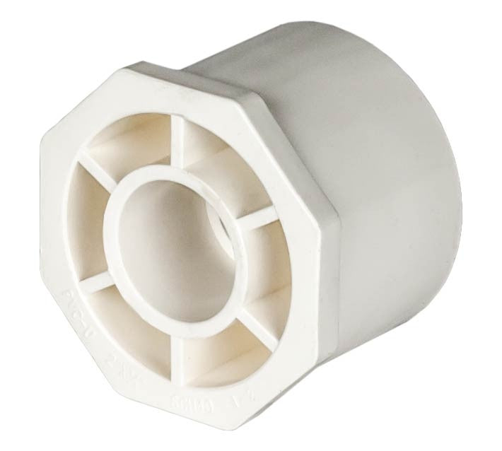 PVC Reducer Bushing - Schedule 40 - White - Spigot x Socket - 2 Inch to 3/4 Inch