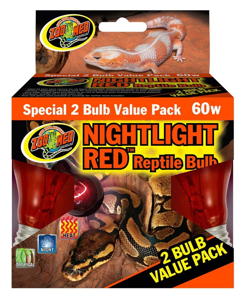 Zoo Med Nightlight Red Reptile Bulb - 60 W 2 pack