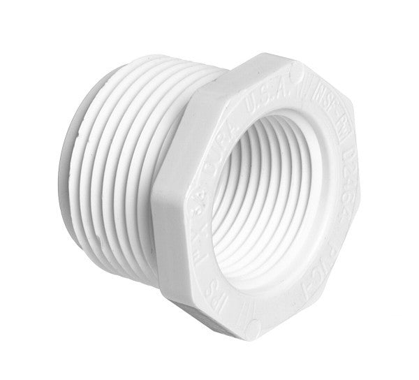 PVC Reducer Bushing - Schedule 40 - White - MPT x FPT- 1-1/2 Inch to 1 Inch